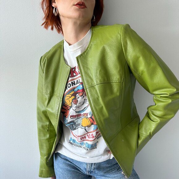 Shape FX Green Genuine Leather Zip Up Jacket - Picture 1 of 8